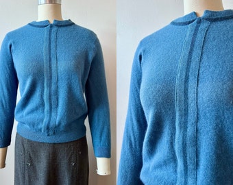 1960s Blairmoor Original Periwinkle Sweater | 60s Dark Blue Angora Pullover | Vintage Full Fashioned Wool Jumper | Size S