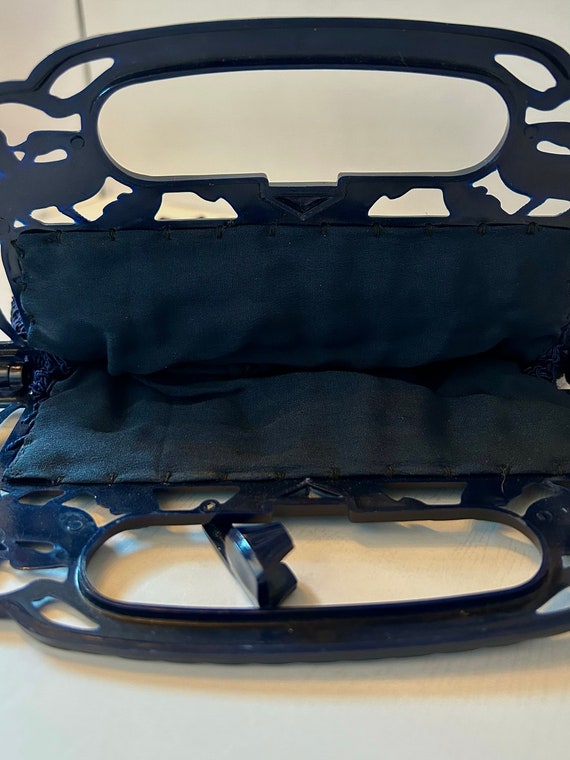 1940s Navy Crochet Popcorn Handbag | 40s Dark Blu… - image 10