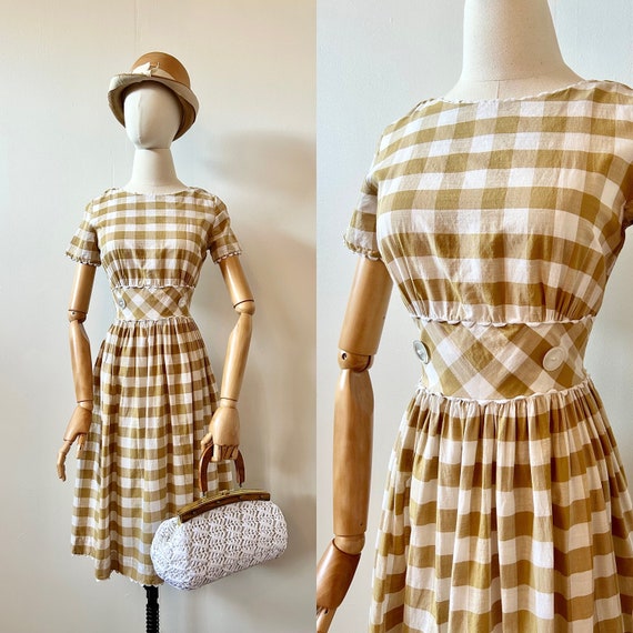 light brown gingham dress Cece Dress in Brown Gingham XL main image 0