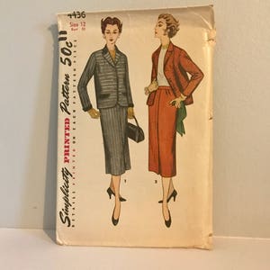 1950s Simplicity 4436 Misses&#39; and Women&#39;s Two-Piece Suit Sewing Pattern | 50s Pencil Skirt and Jacket Pattern | Vintage Retro Sew Pattern