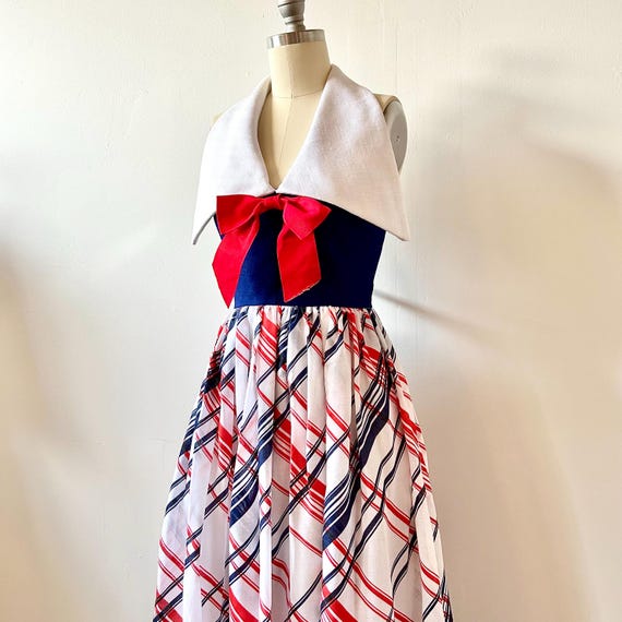 Maxi Dress Red Blue And White Striped Dress 1970s Red White Blue Maxi Dress 70s Halter Maxi Dress Red Blue And White Striped Dress 1970s Red White Blue Maxi Dress 70s Halter