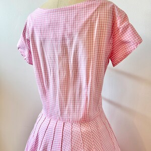 1950s Toni Todd Bubblegum Pink Gingham Dress 50s Pastel Checked Dress Vintage Fit and Flare Dress Size M image 9