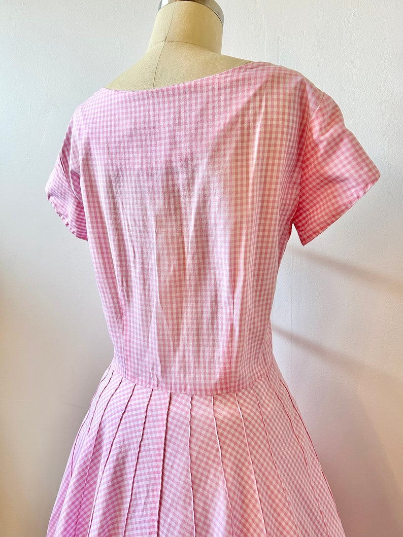 1950s Toni Todd Bubblegum Pink Gingham Dress 50s Pastel Checked Dress Vintage Fit and Flare Dress Size M image 9