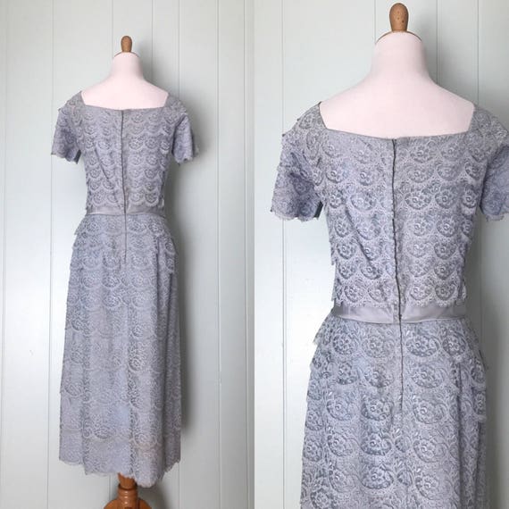 1950s DuBarry Pale Blue Tiered Lace Cocktail Dres… - image 7