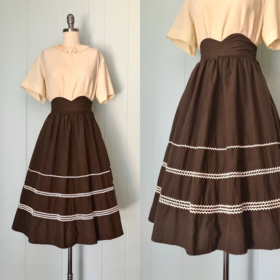 1940s Chocolate Brown Flared Skirt | 40s Ric Rac T