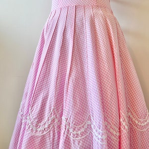 1950s Toni Todd Bubblegum Pink Gingham Dress 50s Pastel Checked Dress Vintage Fit and Flare Dress Size M image 7