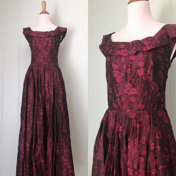 burgundy 1950s dress