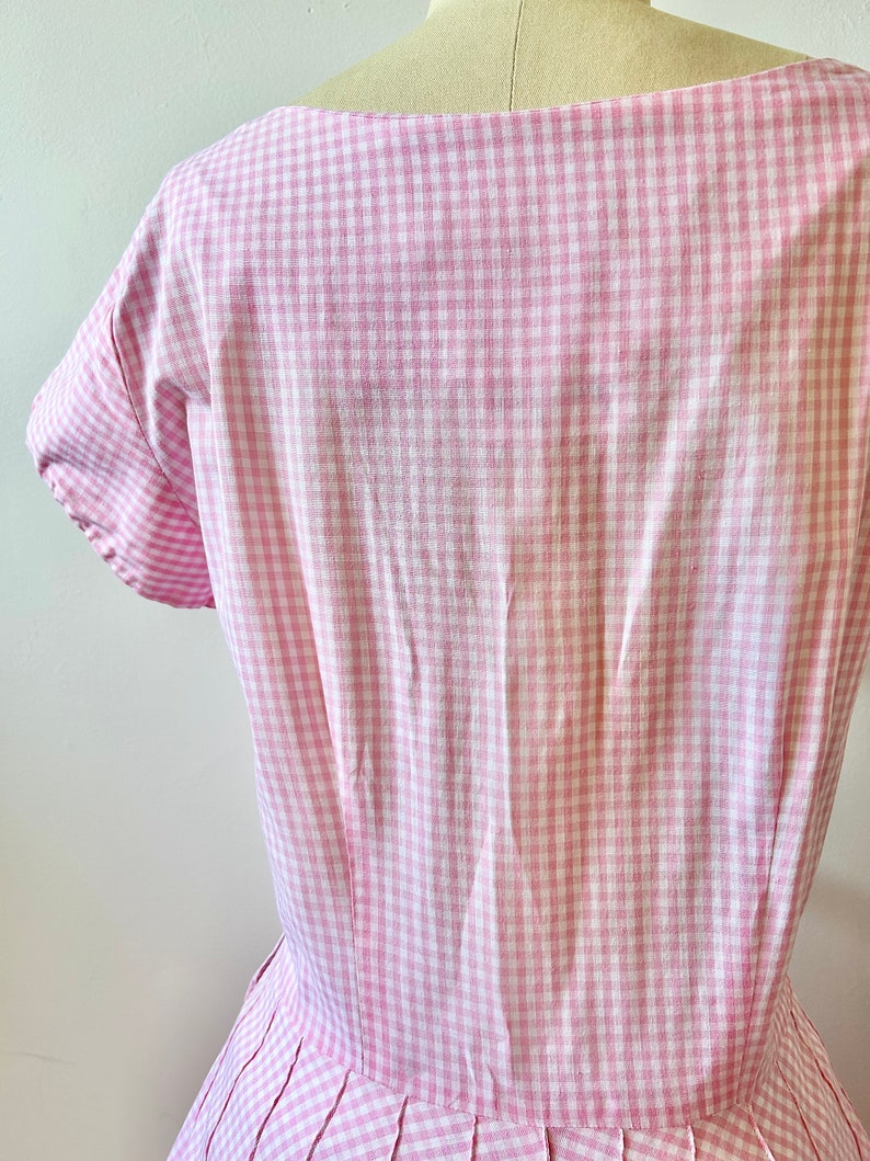 1950s Toni Todd Bubblegum Pink Gingham Dress 50s Pastel Checked Dress Vintage Fit and Flare Dress Size M image 10