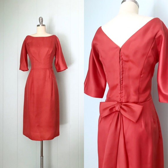 1950s Bright Coral Cocktail Dress 50s Pink Low Back Party - Etsy