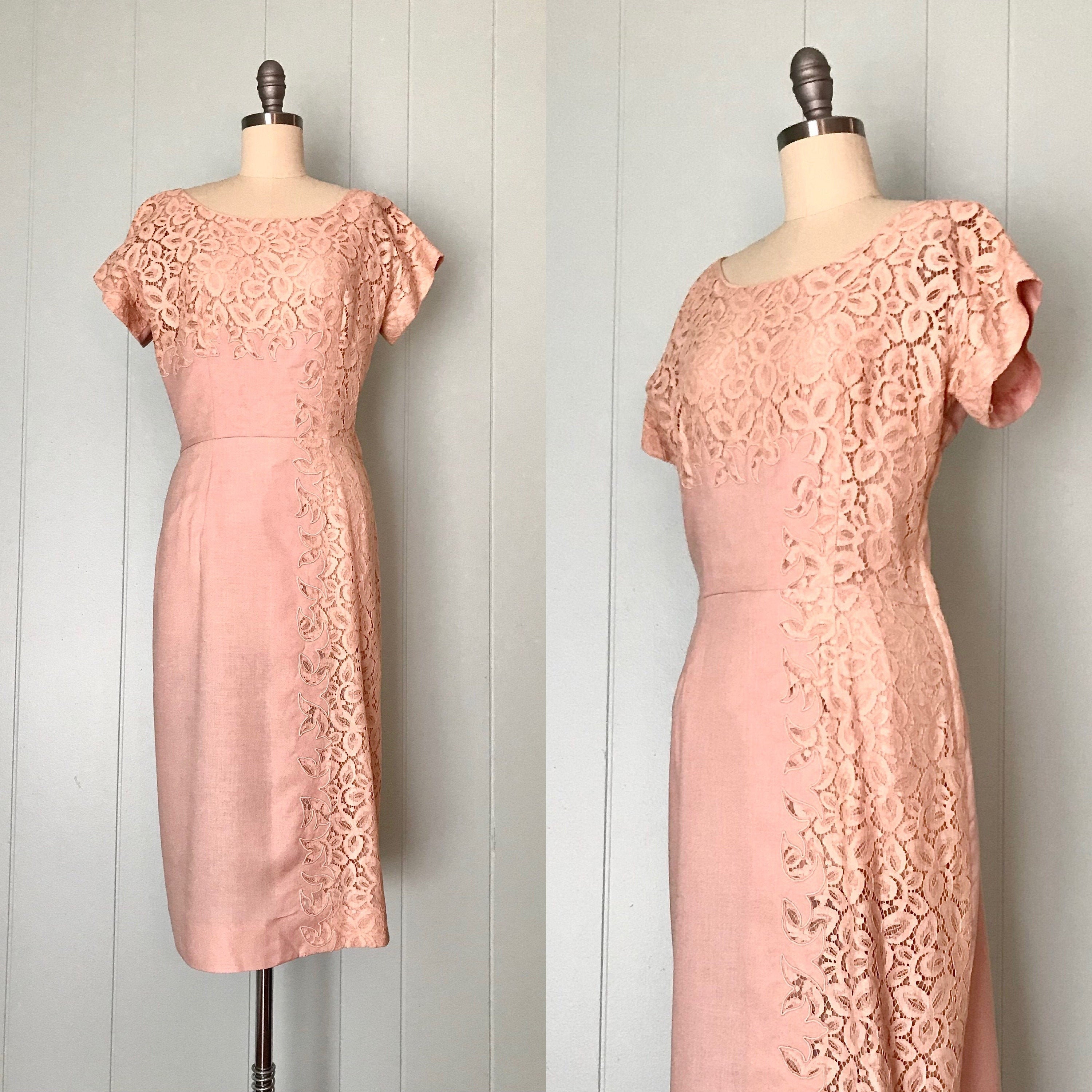 1950s Franklin Original Blush Pink Dress 50s Pastel Floral Etsy