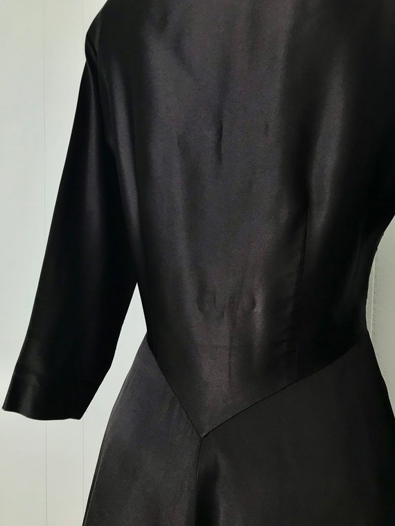 1940s Gothe Black Satin Cocktail Dress | 40s Plea… - image 10