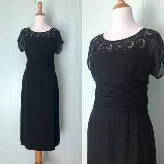 1950s Paul Sachs Black Chiffon Cocktail Dress | 50