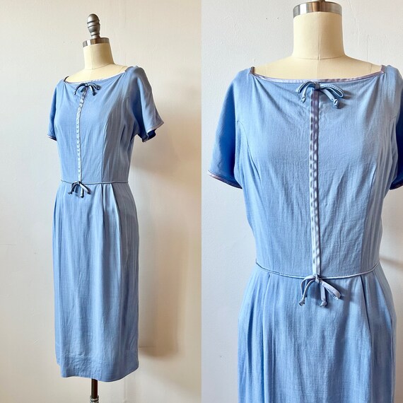 1960s Periwinkle Wiggle Dress | 60s Pastel Blue D… - image 4