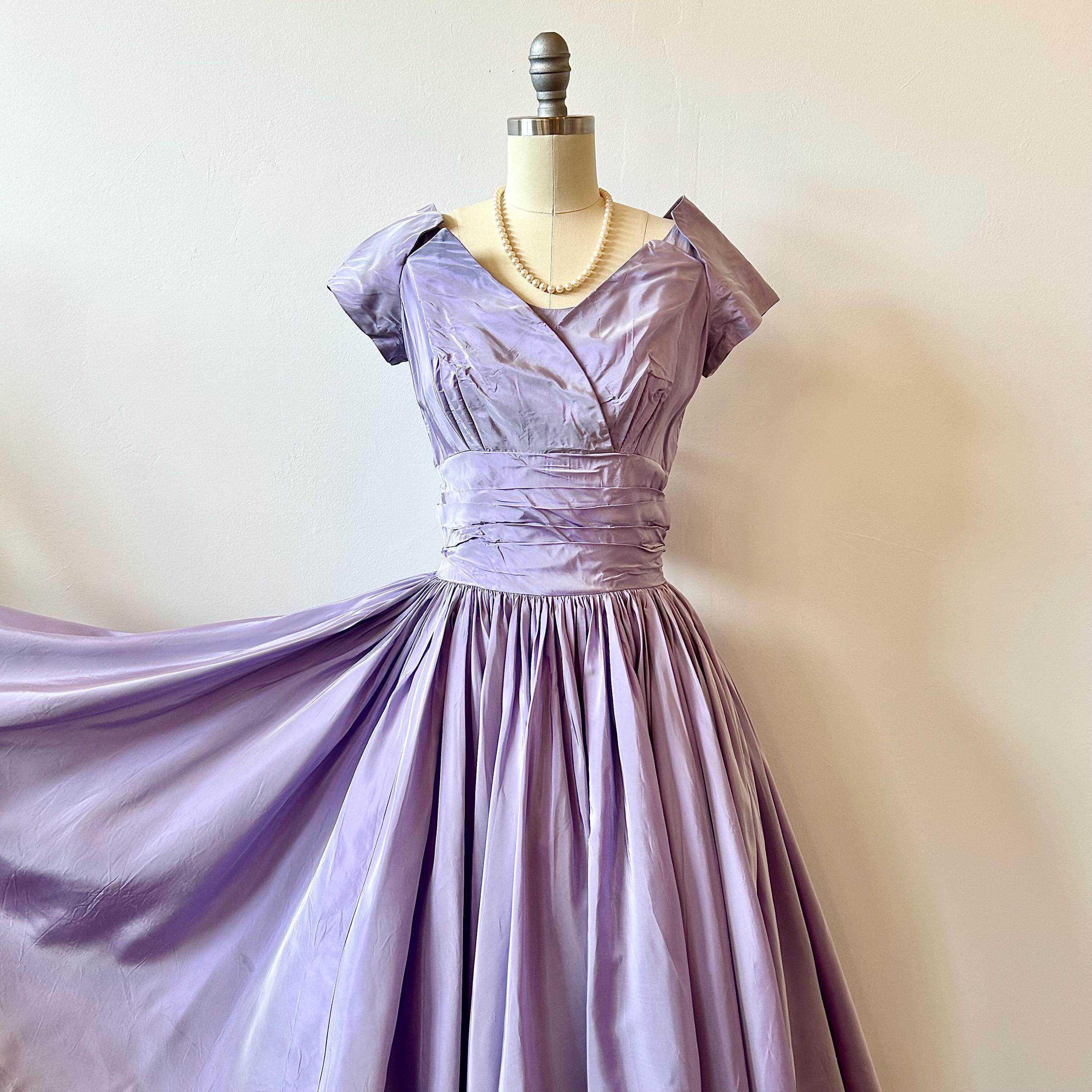 open lace back dress Vintage 1950s Lavender and Lace Cotton Dress