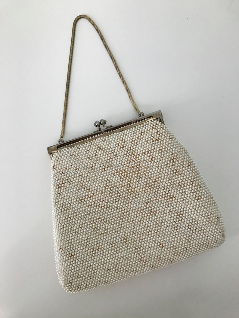 1960s Lumured Cream Beaded Purse 60s Ivory Petite Beaded | Etsy