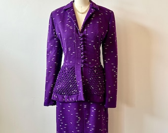 1950s Lilli Ann Royal Purple Suit | 50s Peplum Mohair Suit | Vintage Blazer and Skirt | Size XS
