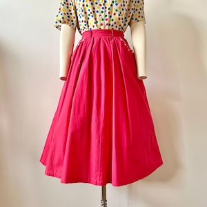 1950s Bobbie Brooks Bright Red Skirt | 50s Fit and Flare Skirt | Vintage Side Zip Skirt with Pockets | Size XS