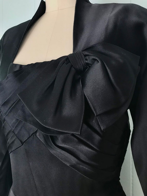 1940s Gothe Black Satin Cocktail Dress | 40s Plea… - image 7