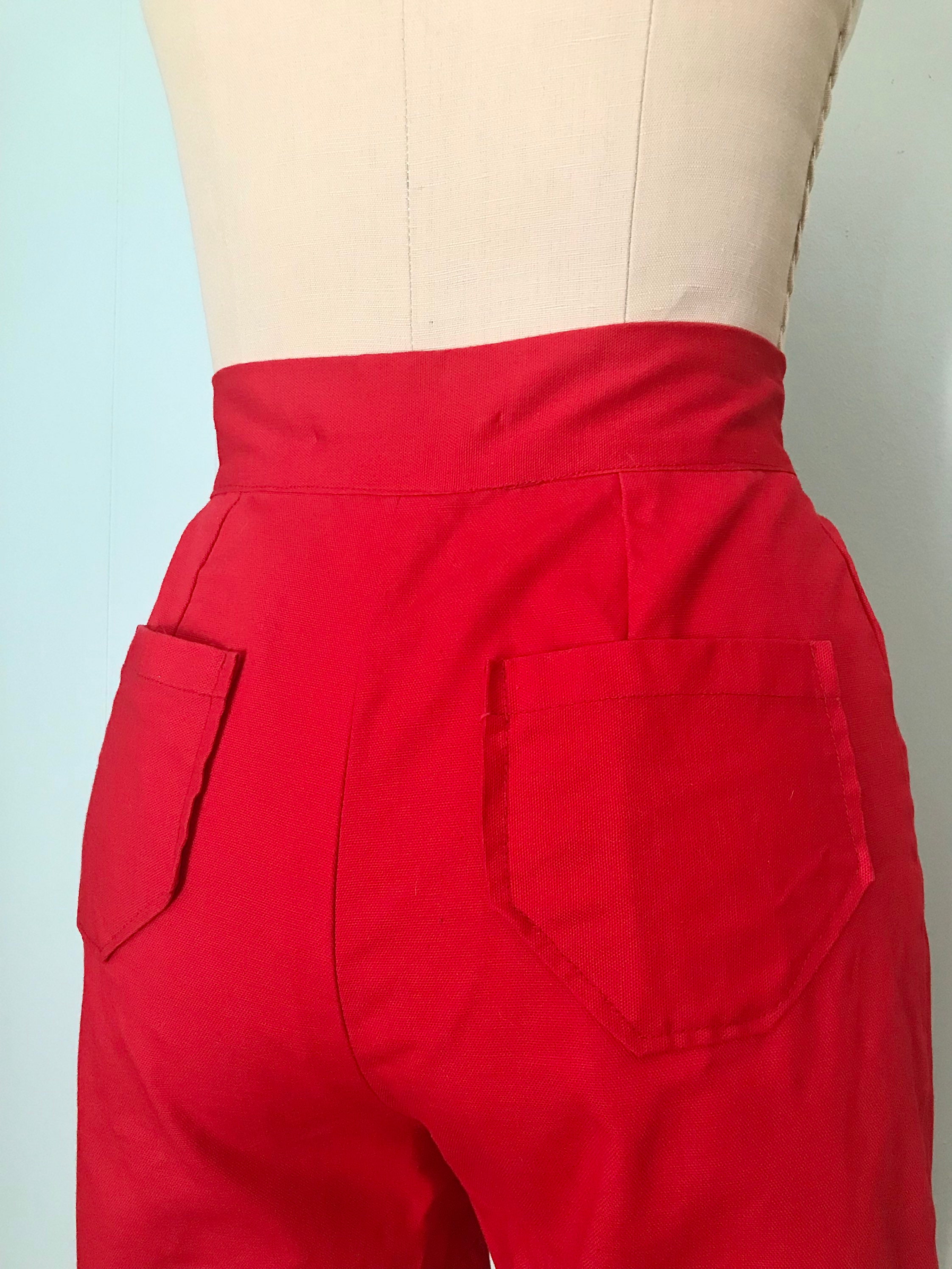 1970s Bright Tomato Red Shorts 70s Patch Pocket Shorts | Etsy
