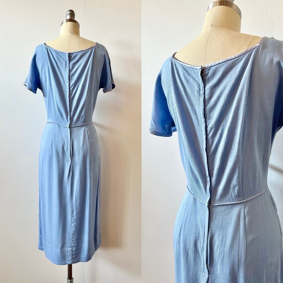 1960s Periwinkle Wiggle Dress | 60s Pastel Blue D… - image 8