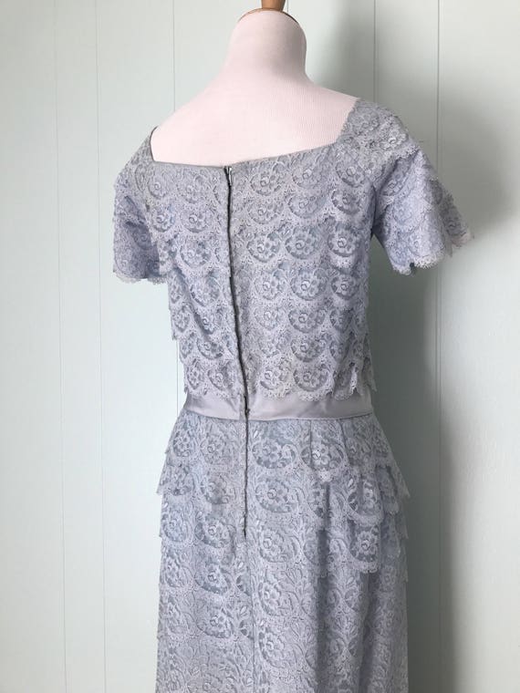 1950s DuBarry Pale Blue Tiered Lace Cocktail Dres… - image 8