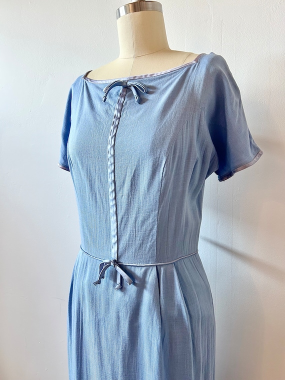 1960s Periwinkle Wiggle Dress | 60s Pastel Blue D… - image 2
