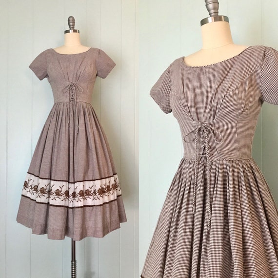 brown and white dress