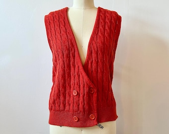 Chaleco de punto Leslie Fay Sportswear de los años 80 / Chaleco de punto trenzado naranja de los años 80 / Top vintage sin mangas / Talla L