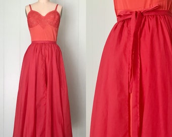 1940s/1950s Bright Red Overskirt | 40s/50s Chiffon Tie Skirt | Vintage Pleated Wrap Skirt | Size XS/S
