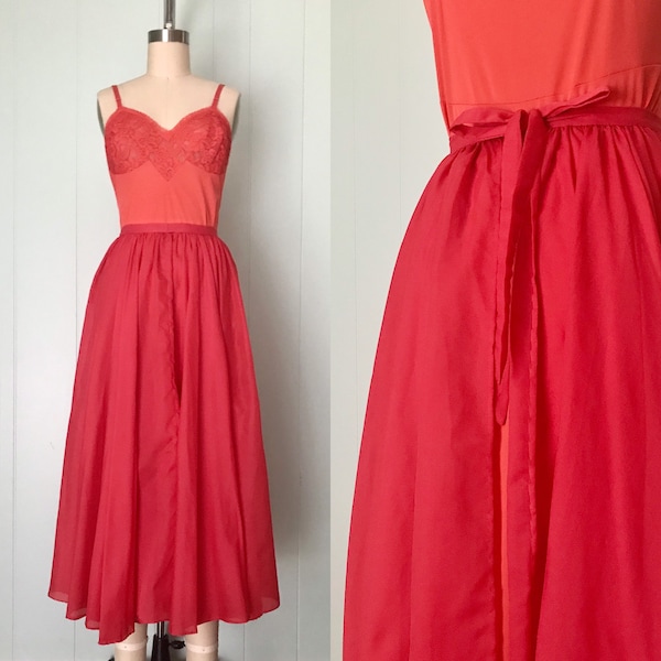 1940s/1950s Bright Red Overskirt | 40s/50s Chiffon Tie Skirt | Vintage Pleated Wrap Skirt | Size XS/S