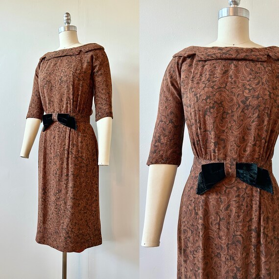 1950s R&K Originals Brown Swirl Wiggle Dress | 50… - image 4