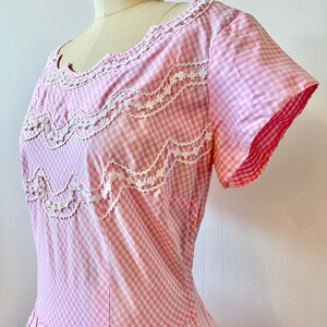 1950s Toni Todd Bubblegum Pink Gingham Dress 50s Pastel Checked Dress Vintage Fit and Flare Dress Size M image 5