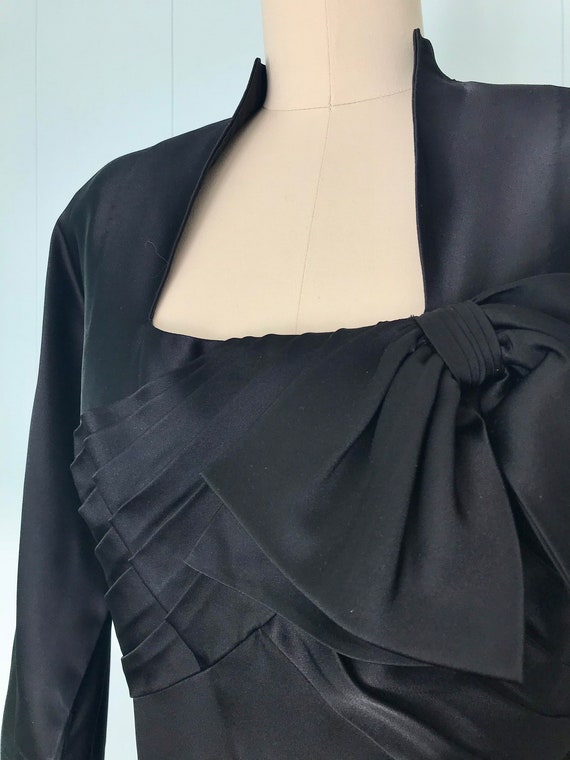 1940s Gothe Black Satin Cocktail Dress | 40s Plea… - image 4