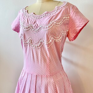 1950s Toni Todd Bubblegum Pink Gingham Dress 50s Pastel Checked Dress Vintage Fit and Flare Dress Size M image 2