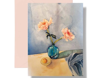 Peony Still Life Watercolor Card - I