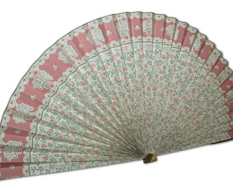 Paper Folding Fan with Brass Base - Made in Taiwan - Extra Large Vintage