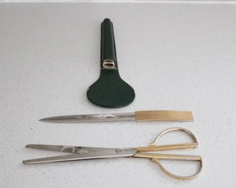 SCISSOR and LETTER OPENER Set w/leather case - Germany