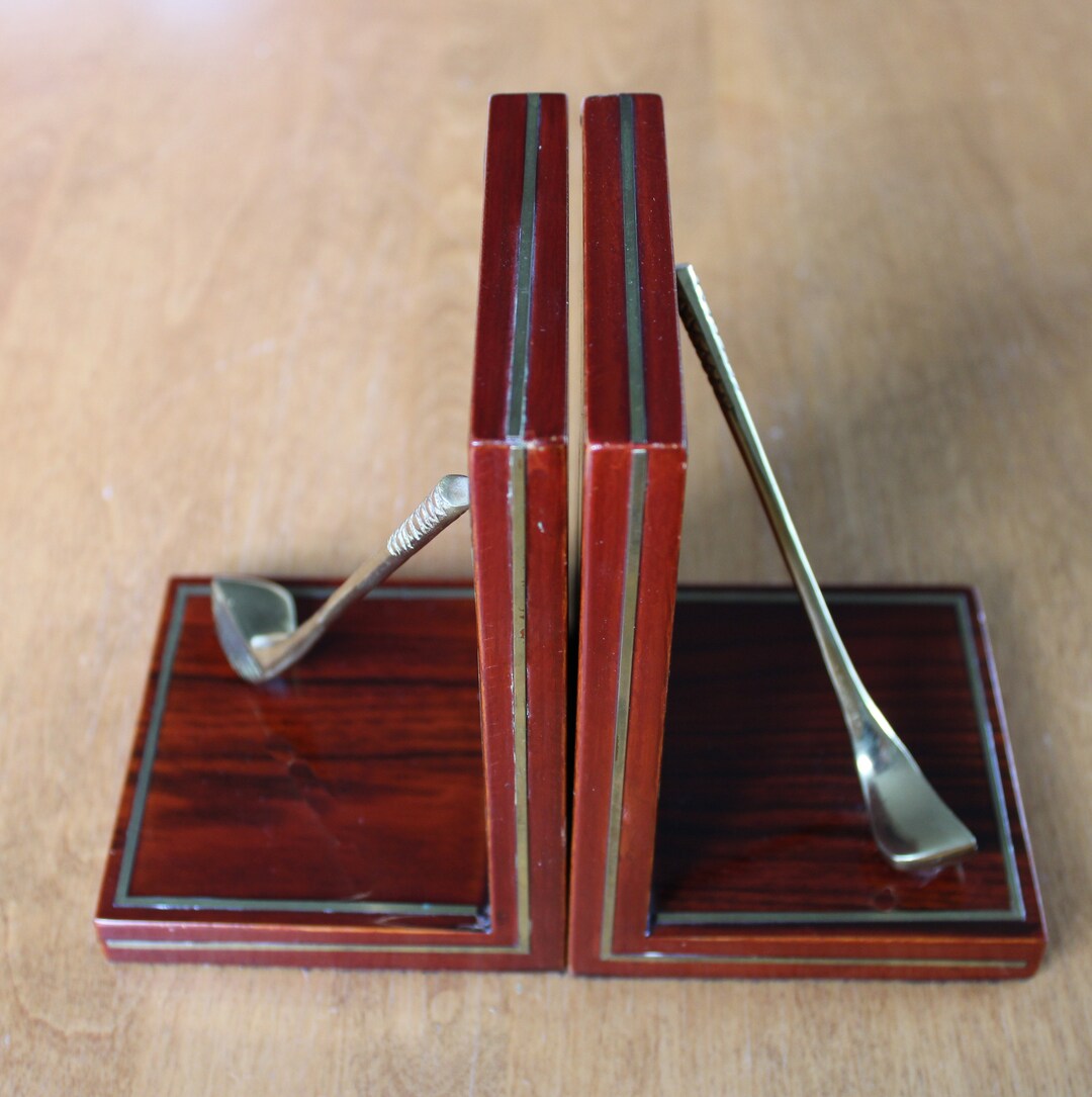 Toyo Bookends Golf Club Bookends - Toyo Korea Mid Century Brass and Wood - Etsy
