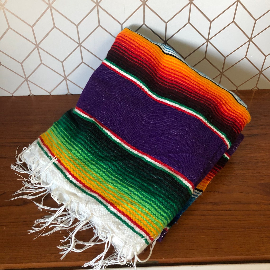 Vintage Striped Mexican Blanket Serape Multicolored Striped Etsy
