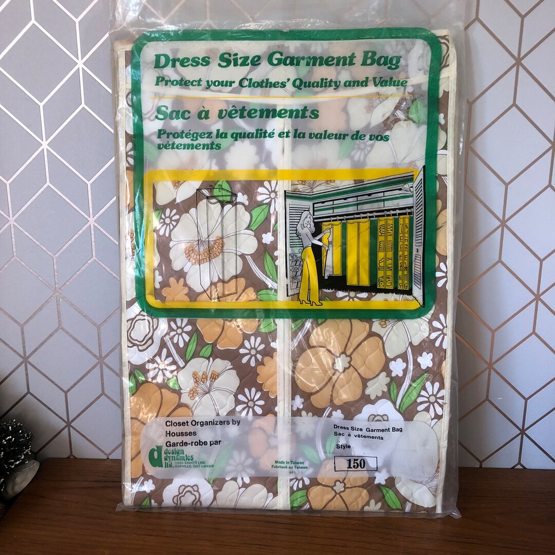 Vintage Garment Bag, Vinyl Dress Size Closet Organizer, NOS, Hanging