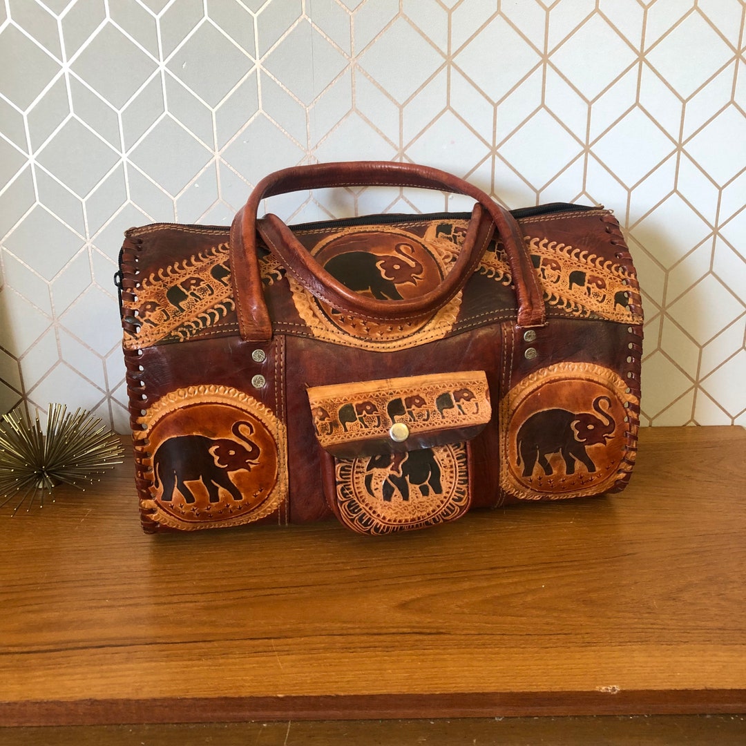 Vintage Tooled Leather Hand Bag Sri Lankan Embossed Hand Etsy
