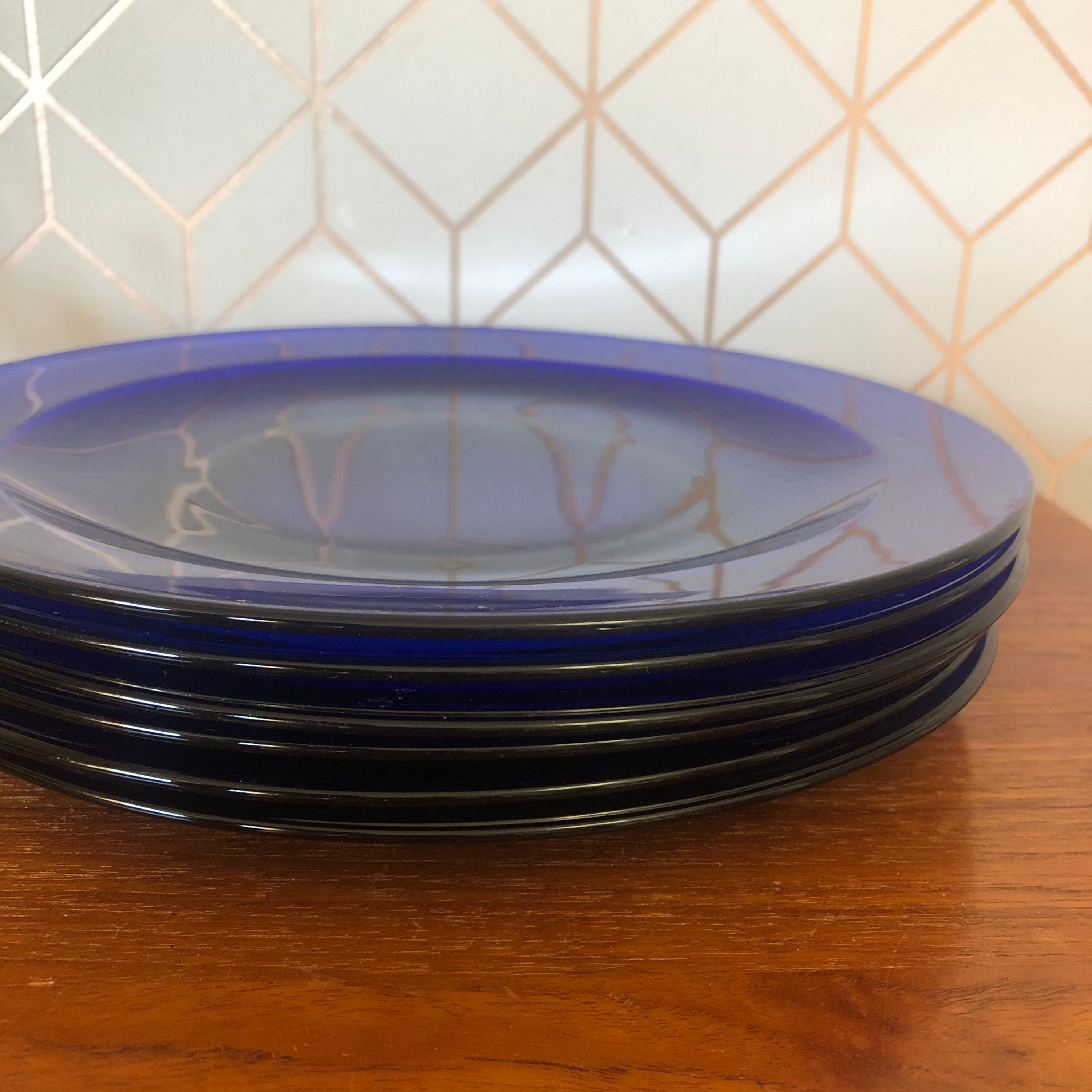 Vintage Cobalt Blue Plates. Antique Blue Glass Dinner Ware. | Etsy