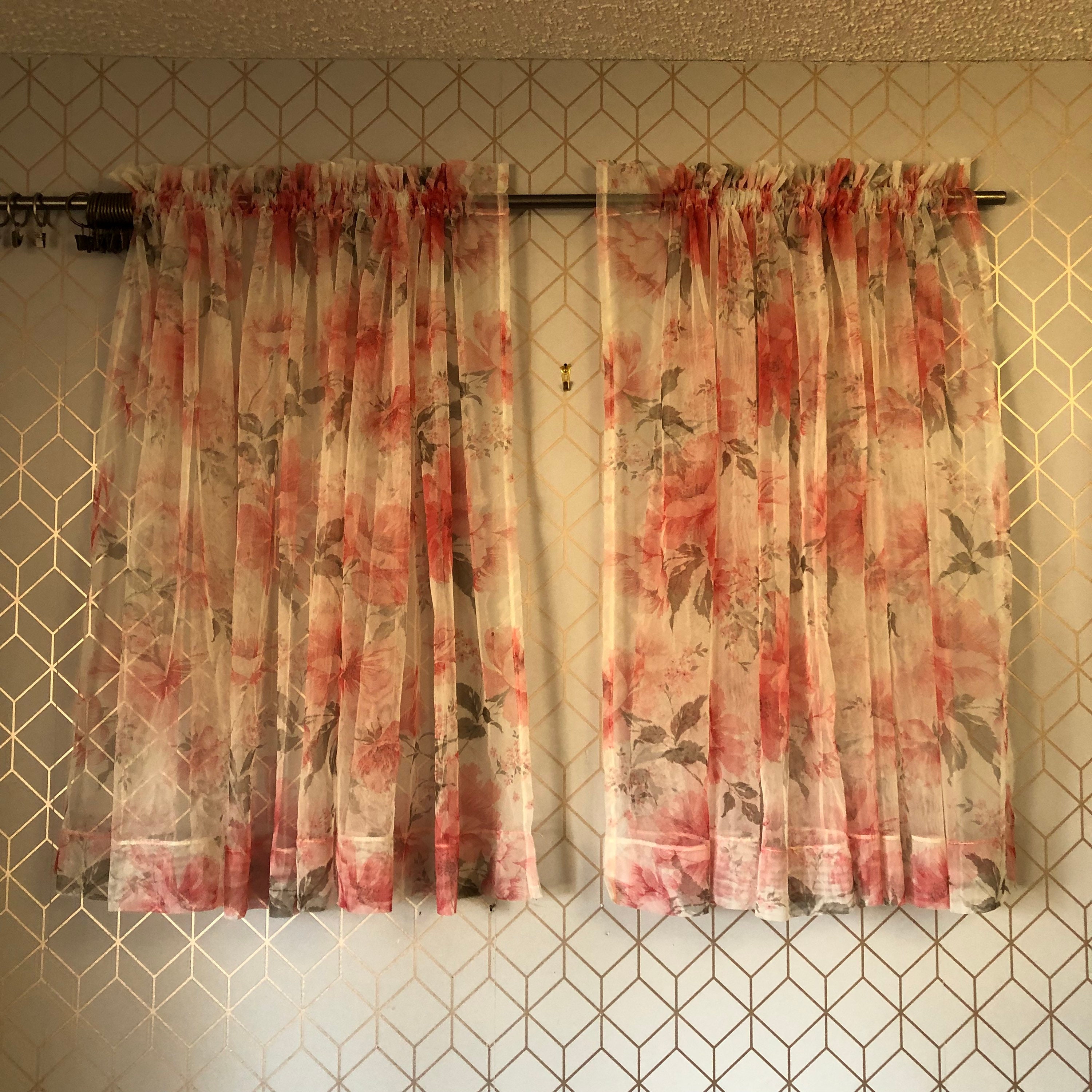 Pink Floral Window Curtains Nursery Drapes, Roses Flowers Girl