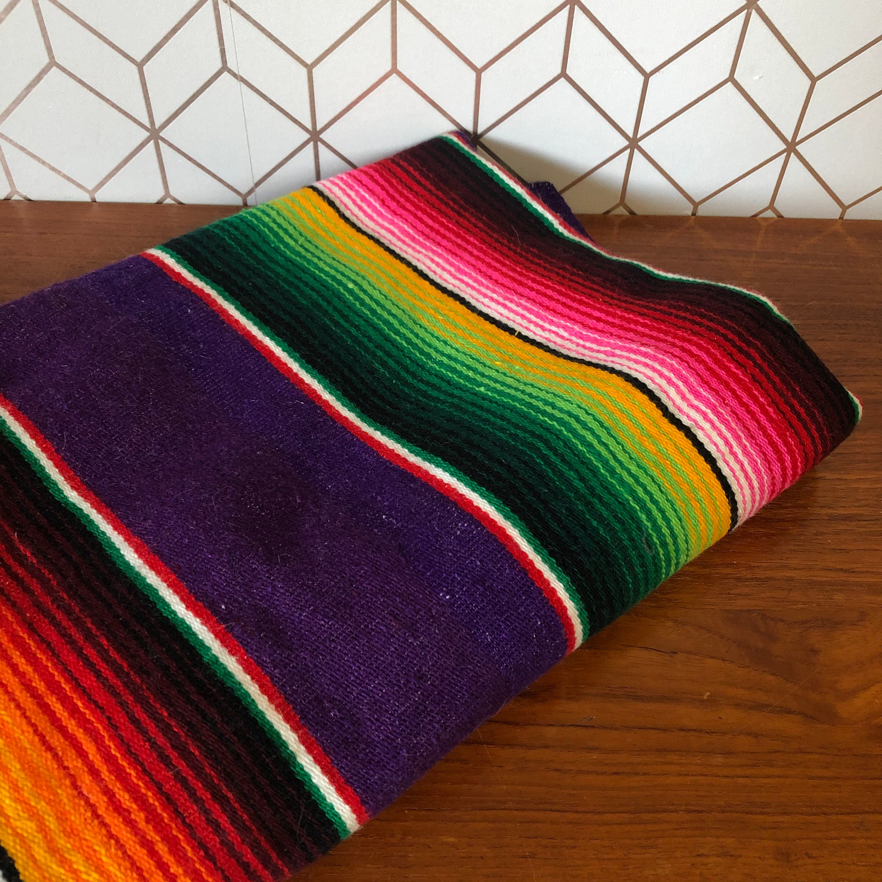 Vintage Striped Mexican Blanket Serape Multicolored Striped Etsy
