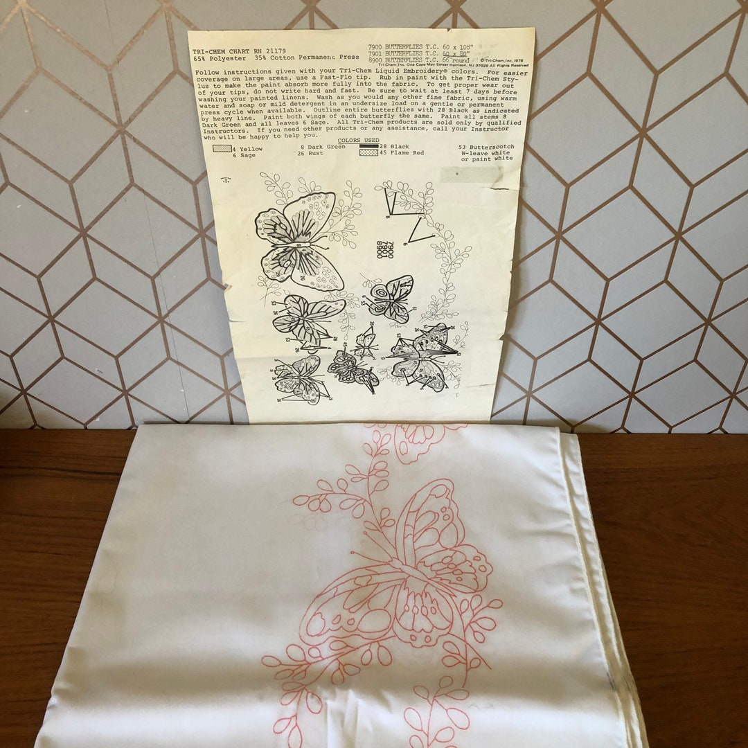 Vintage 70s Colortex Liquid Embroidery Fabric Floral Template Design