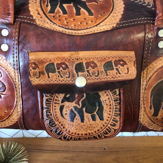 Vintage Tooled Leather Hand Bag, Sri Lankan Embossed … Gem
