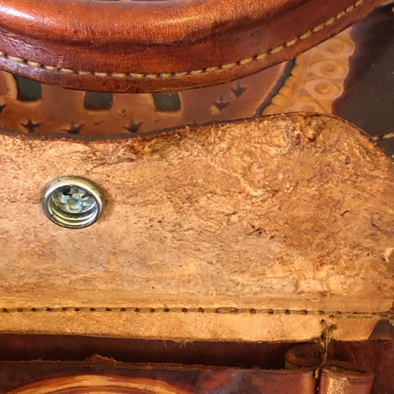 Vintage Tooled Leather Hand Bag, Sri Lankan Embos… - image 10