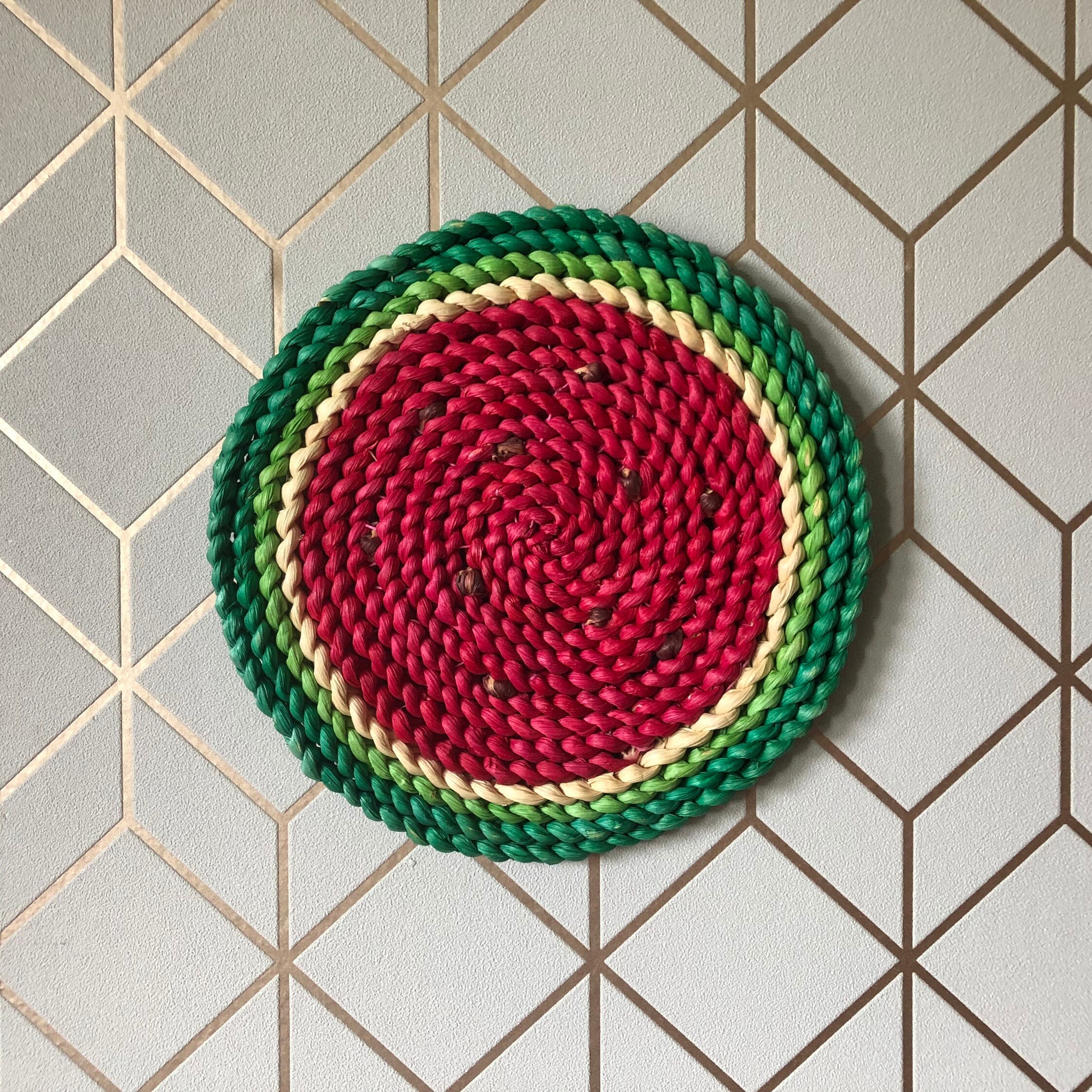 Vintage Woven Straw Trivet Flat Round Wall Decor Watermelon - Etsy