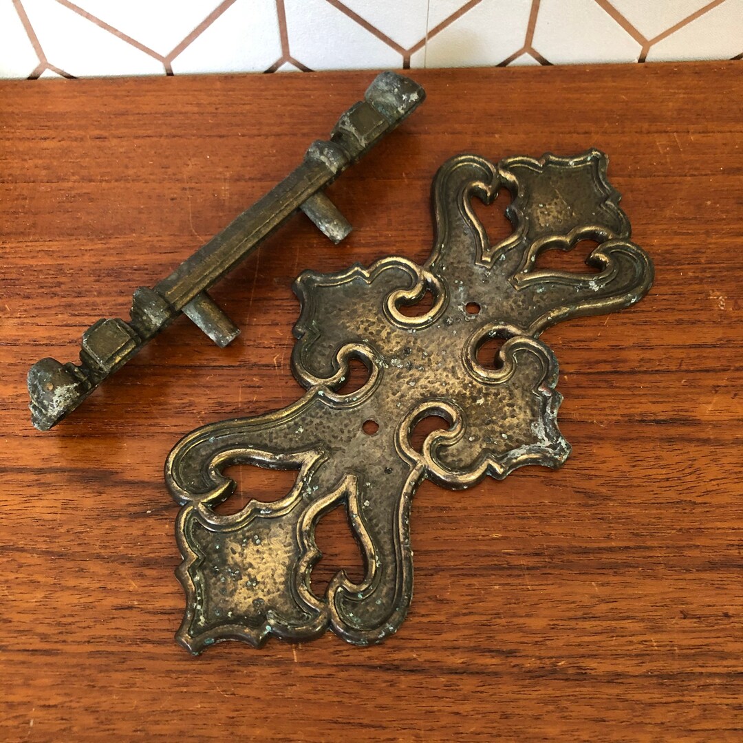 Vintage Pulls Large Antique Brass Handles With Back Etsy