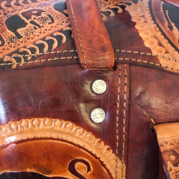 Vintage Tooled Leather Hand Bag, Sri Lankan Embos… - image 5